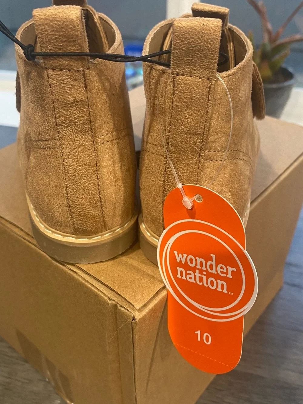 Wonder Nation size 10 Children's Tan Suede  ankle easy on boots.